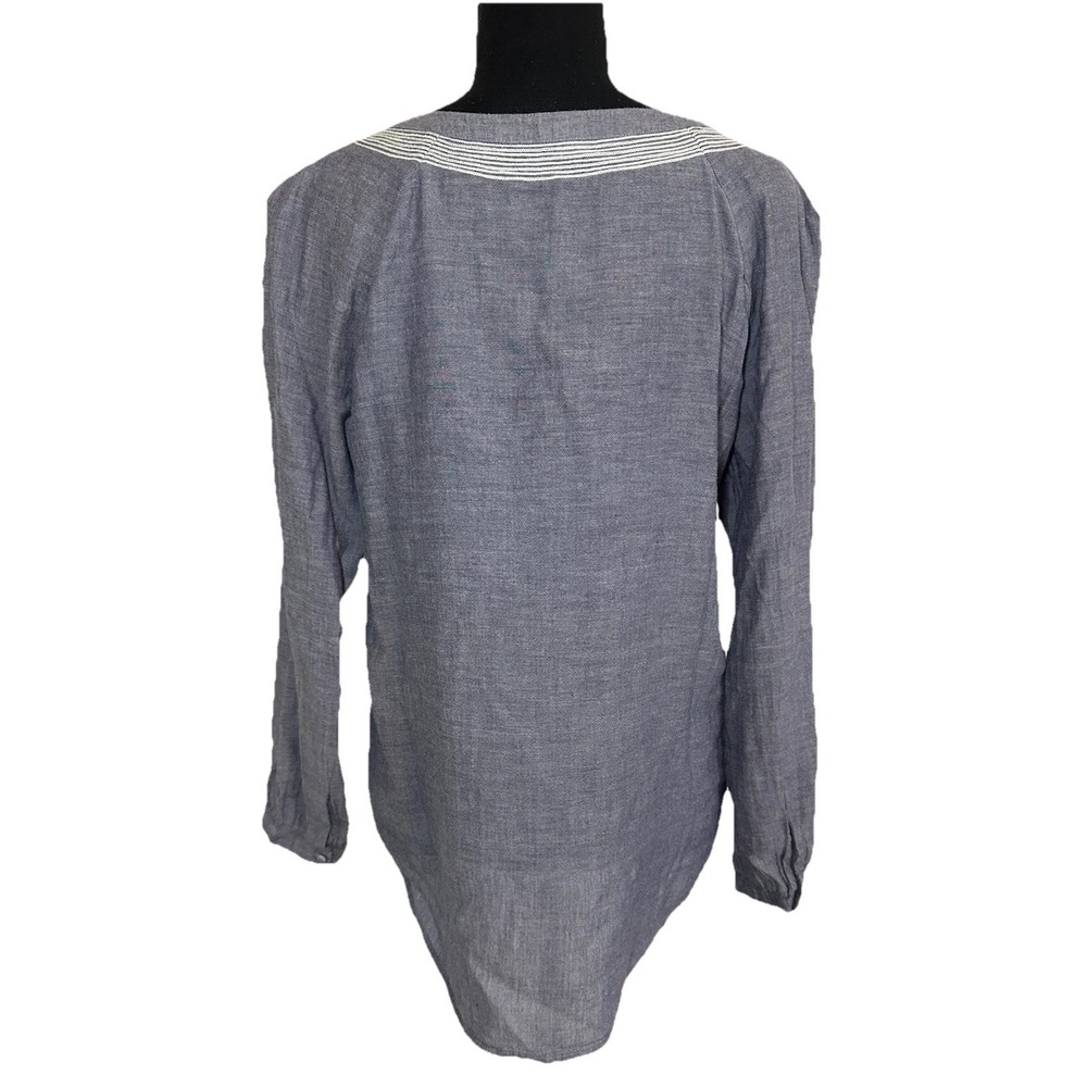 J. Crew Women's‎ SMALL Embroidered Chambray Blue White Popover Blouse Nautical - Picture 5 of 12